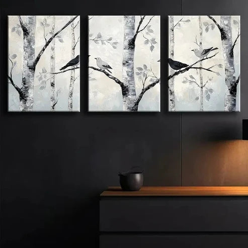 3pcs Silvery Birch White Snow Nature Perfect Wall Art Set Canvas Unframed - High Quality Print 100% Australian Made Wall Canvas