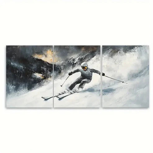 3pcs Skiing Sport Gift Skier on Snowy Mountain Wall Art Canvas Unframed - High Quality Print 100% Australian Made Wall Canvas