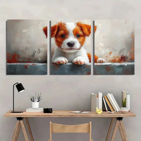 3pcs Adorable Puppy Whimsical Dog Wall Art Set Canvas Unframed - High Quality Print 100% Australian Made Wall Canvas - Bella Home Decor
