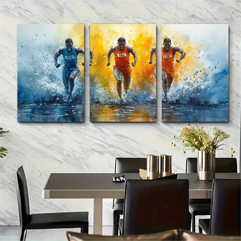 3pcs Vivid Sprinter Victory MEN Wall Art Set Canvas Framed 40x60cm - High Quality Print 100% Australian Made Wall Canvas Ready to Hang