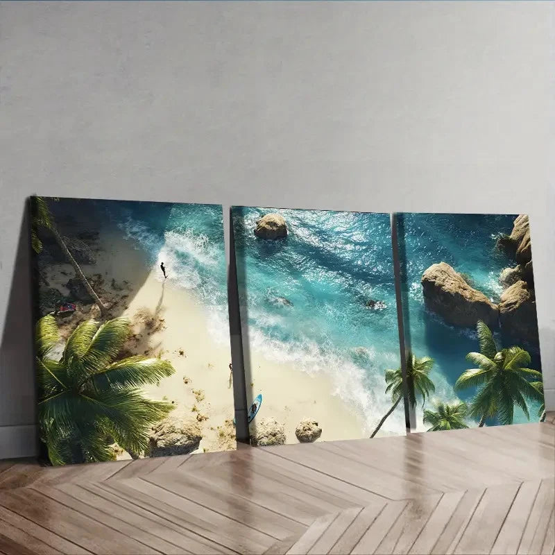3pcs Tropical Beach Scene sunny day Wall Art Set Canvas Framed 50x70cm - High Quality Print 100% Australian Made Wall Canvas Ready to Hang