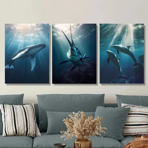 3pcs Underwater World Creature Perfect Wall Art Set Canvas Unframed - High Quality Print 100% Australian Made Wall Canvas