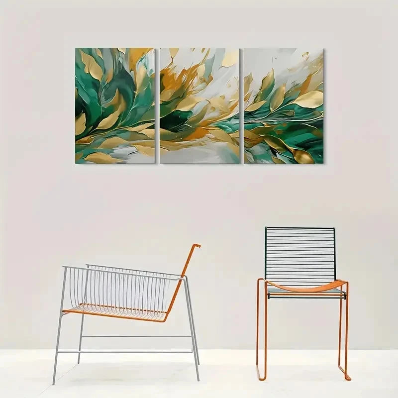 3pcs Teal Golden and White Colors Wall Art Set Canvas Framed 60x90cm - High Quality Print 100% Australian Made Wall Canvas Ready to Hang