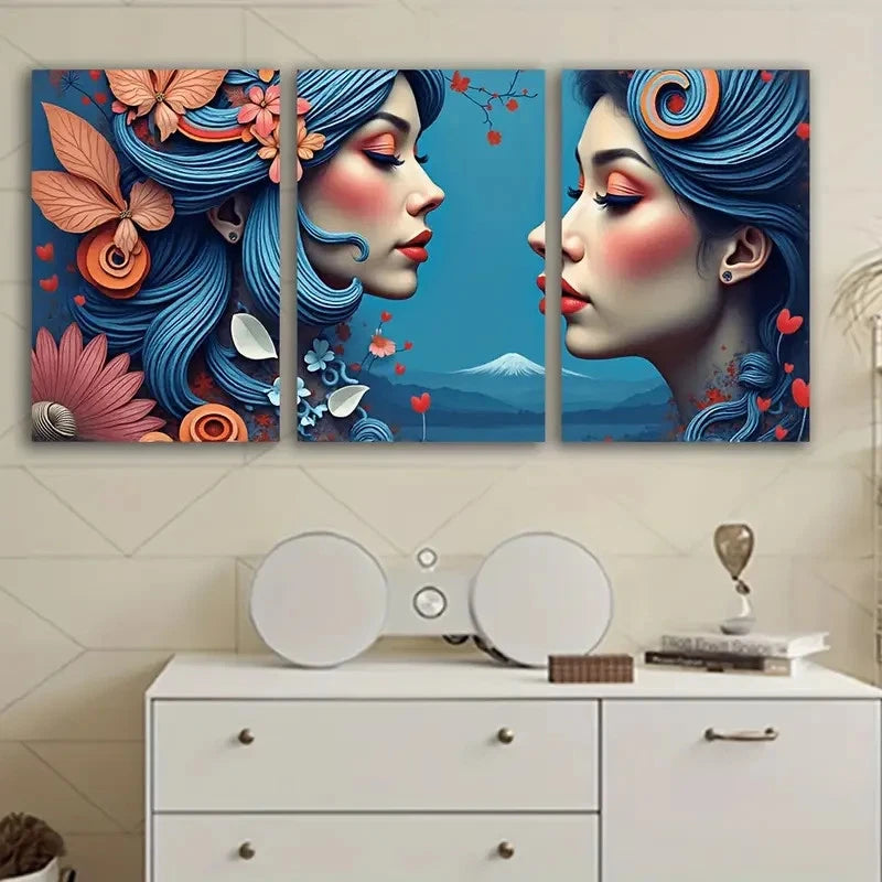 3pcs Floral Woman Portrait Spray Painted Wall Art Set Canvas Framed 40x60cm - High Quality Print 100% Australian Made Wall Canvas Ready to Hang