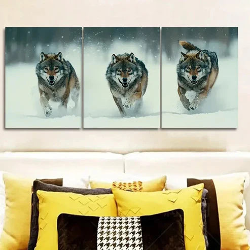 3pcs Featuring a Fierce Wolf Pack Wall Art Set Canvas Unframed - High Quality Print 100% Australian Made Wall Canvas