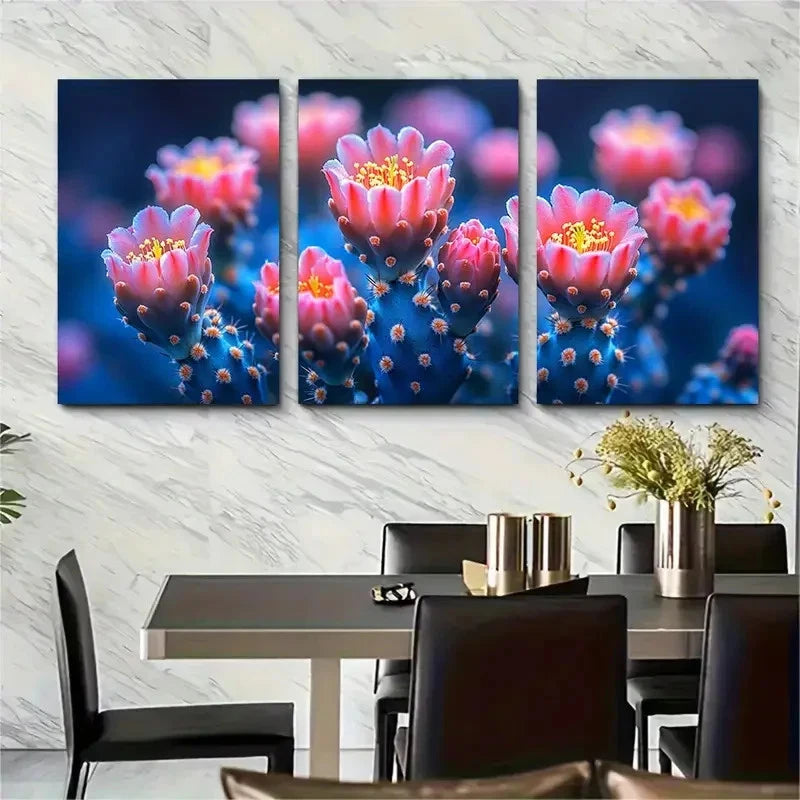 3pcs Vibrant Blooming Cactus ER Wall Art Set Canvas Framed 50x70cm - High Quality Print 100% Australian Made Wall Canvas Ready to Hang - Bella Home Decor
