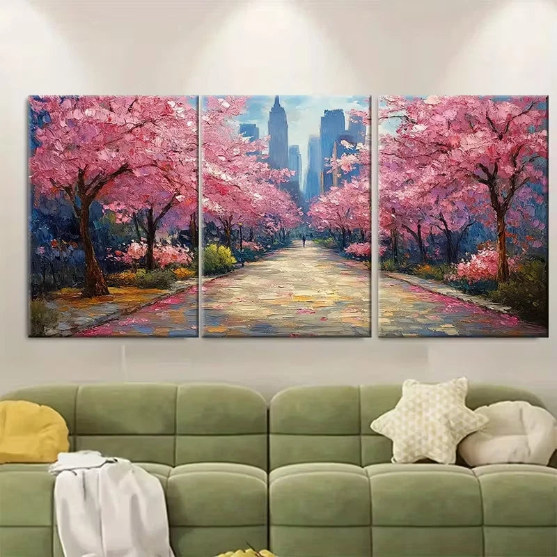 3pcs Spring Central Park Oil Painting Metal Print Ready to Hang Art