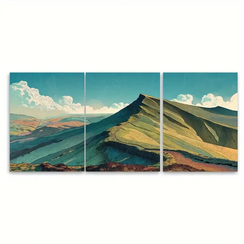 3pcs Kinder Scout Scenic Mountain Peak Wall Art Set Canvas Framed 60x90cm - High Quality Print 100% Australian Made Wall Canvas Ready to Hang