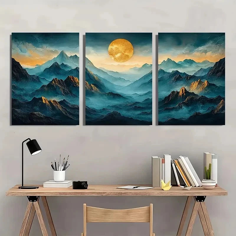 3pcs Abstract Mountain and Sunset Scenery Wall Art Set Canvas Framed 60x90cm - High Quality Print 100% Australian Made Wall Canvas Ready to Hang - Bella Home Decor