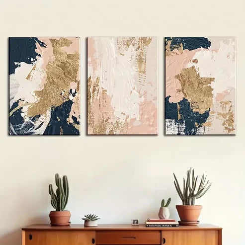 3pcs Modern abstract fashion Gold Pink Blue Wall Art Canvas Unframed - High Quality Print 100% Australian Made Wall Canvas