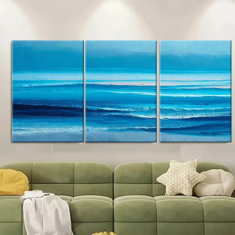 3pcs Blue Seascape Abstract Sunrise Metal Print Ready to Hang Art