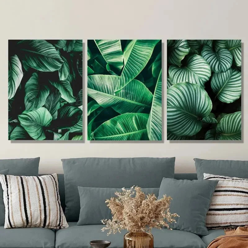 3pcs Emerald Green Banana Leaf Botanical Metal Print Ready to Hang Art