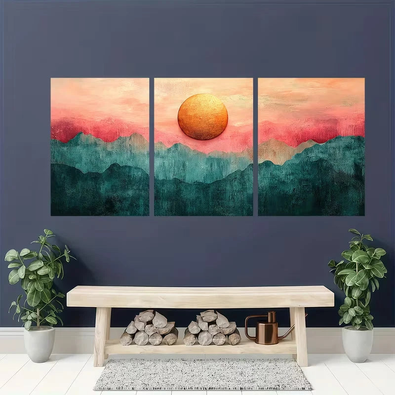 3pcs Blush Pink, Warm Peach Geometric Design Metal Print Ready to Hang Art