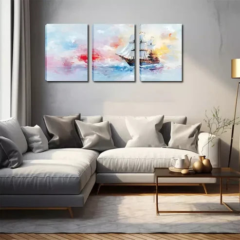 3pcs Decoration, Ancient Sailing Warships Wall Art Canvas Unframed - High Quality Print 100% Australian Made Wall Canvas - Bella Home Decor