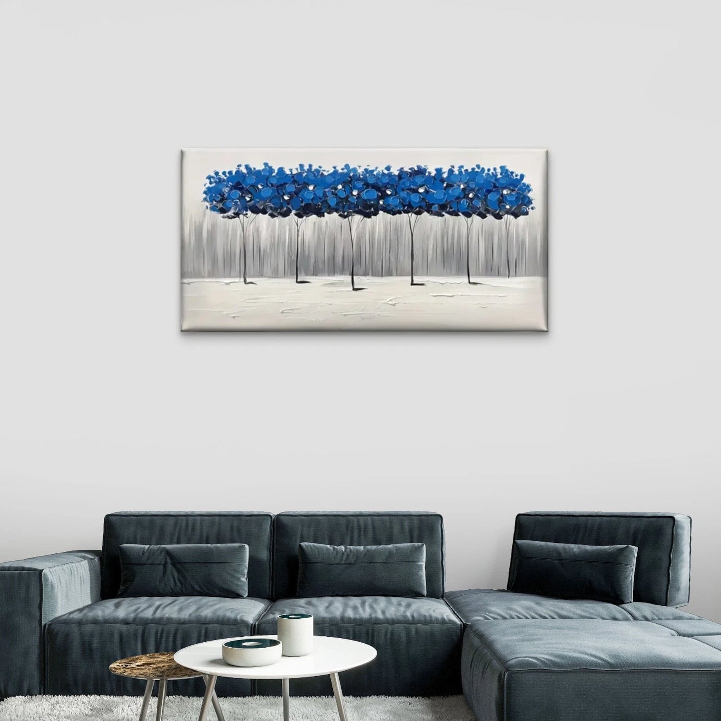 Blue Tree Abstract Wall Art Canvas Office Home Room Framed 120x60cm