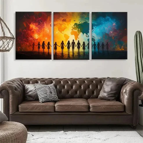 3pcs Vibrant Unity Diversity Silhouette Perfect Wall Art Set Canvas Unframed - High Quality Print 100% Australian Made Wall Canvas