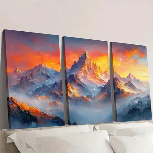3pcs Golden Mountain Landscape Painting LP Wall Art Set Canvas Unframed - High Quality Print 100% Australian Made Wall Canvas
