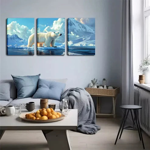 3pcs Arctic Landscape with Majestic White Bear Wall Art Canvas Unframed - High Quality Print 100% Australian Made Wall Canvas - Bella Home Decor