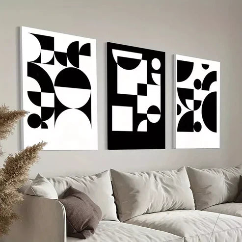 3pcs White & Black Abstract Wall Art Set Canvas Unframed - High Quality Print 100% Australian Made Wall Canvas