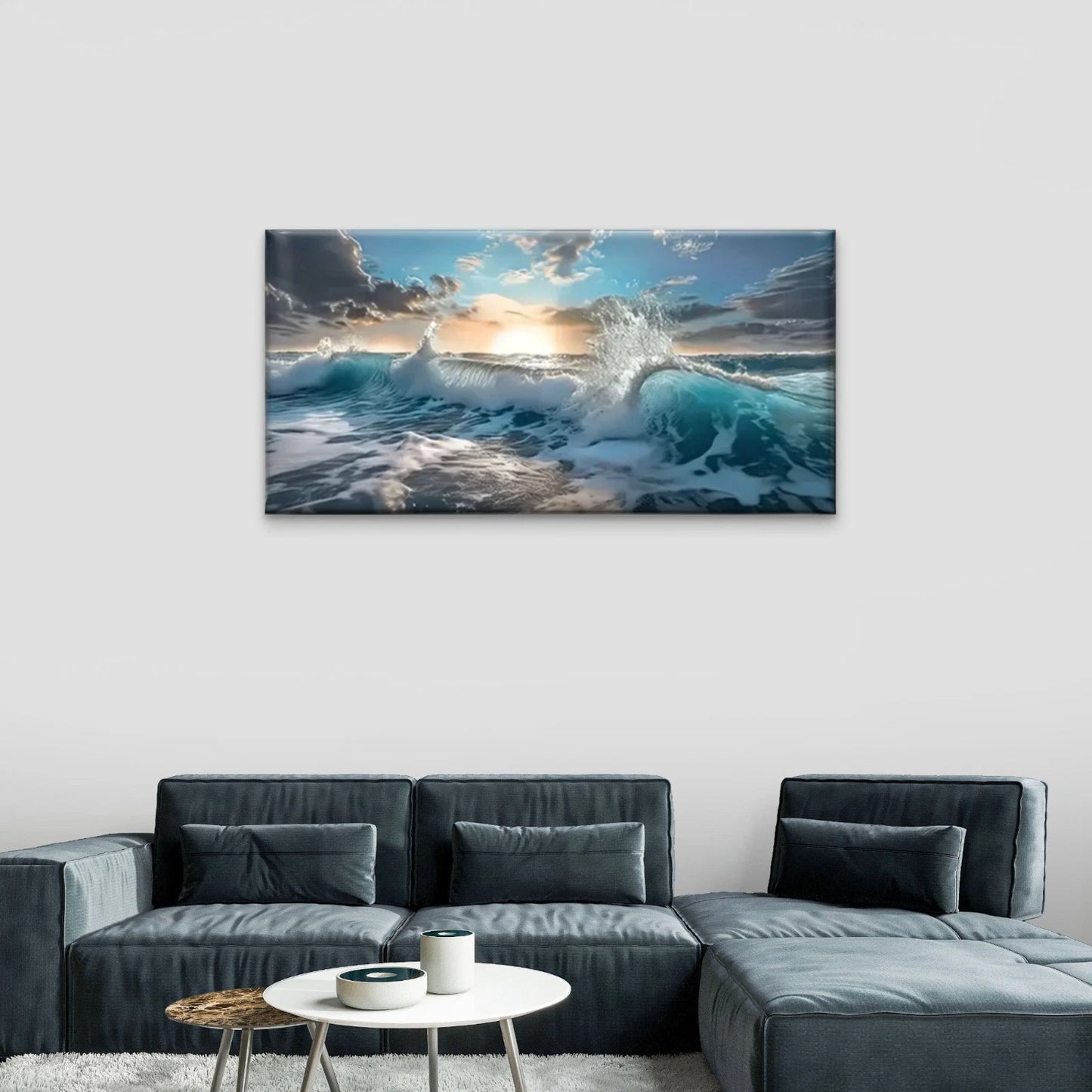 Sunset Ocean Clouds Wave Wall Art Canvas Office Home Room Framed 120x60cm