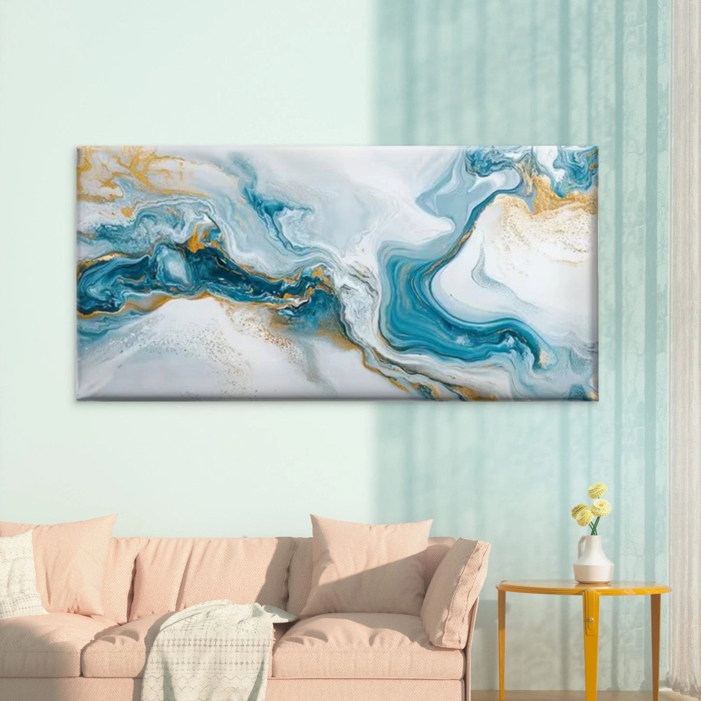 Abstract Golden & White Marble Wall Art Canvas Office Home Room Framed 120x60cm - Bella Home Decor