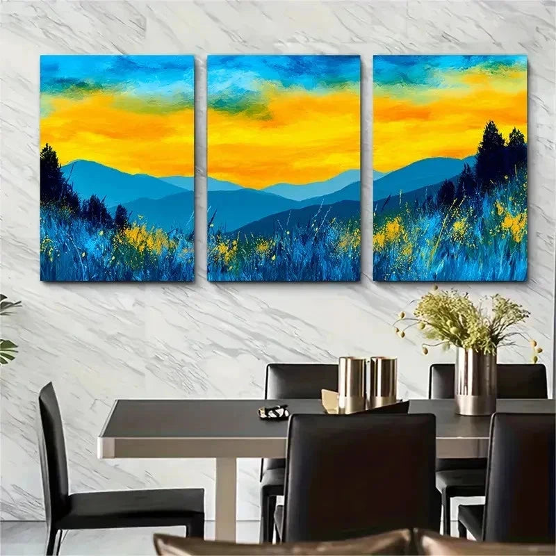 3pcs Mountains & Trees Modern Perfect Wall Art Set Canvas Framed 50x70cm - High Quality Print 100% Australian Made Wall Canvas Ready to Hang