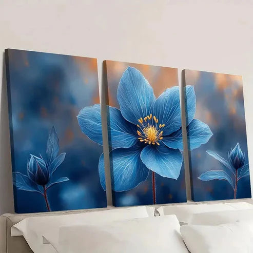3pcs Blue Columbine Flower CF Wall Art Set Canvas Unframed - High Quality Print 100% Australian Made Wall Canvas