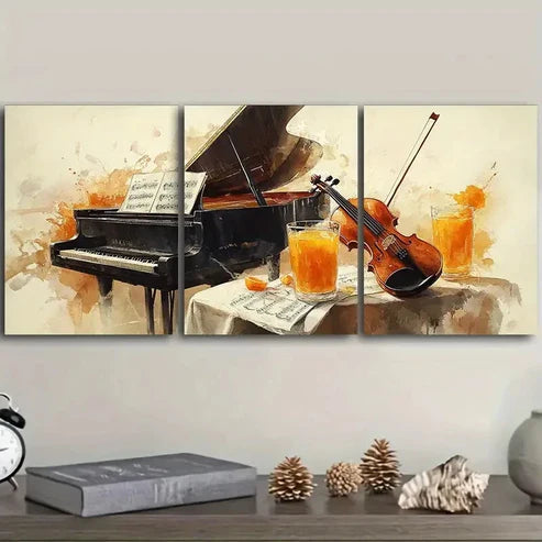 3pcs Piano and violin match Wall Art Set Canvas Unframed - High Quality Print 100% Australian Made Wall Canvas