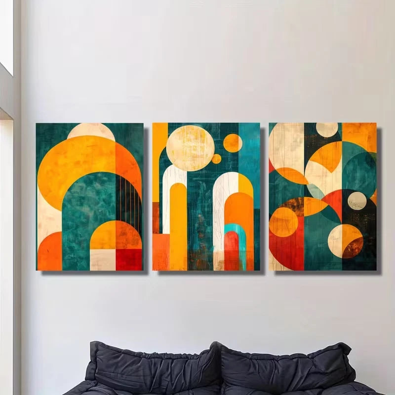 3pcs Abstract Geometric Pattern Metal Print Ready to Hang Art