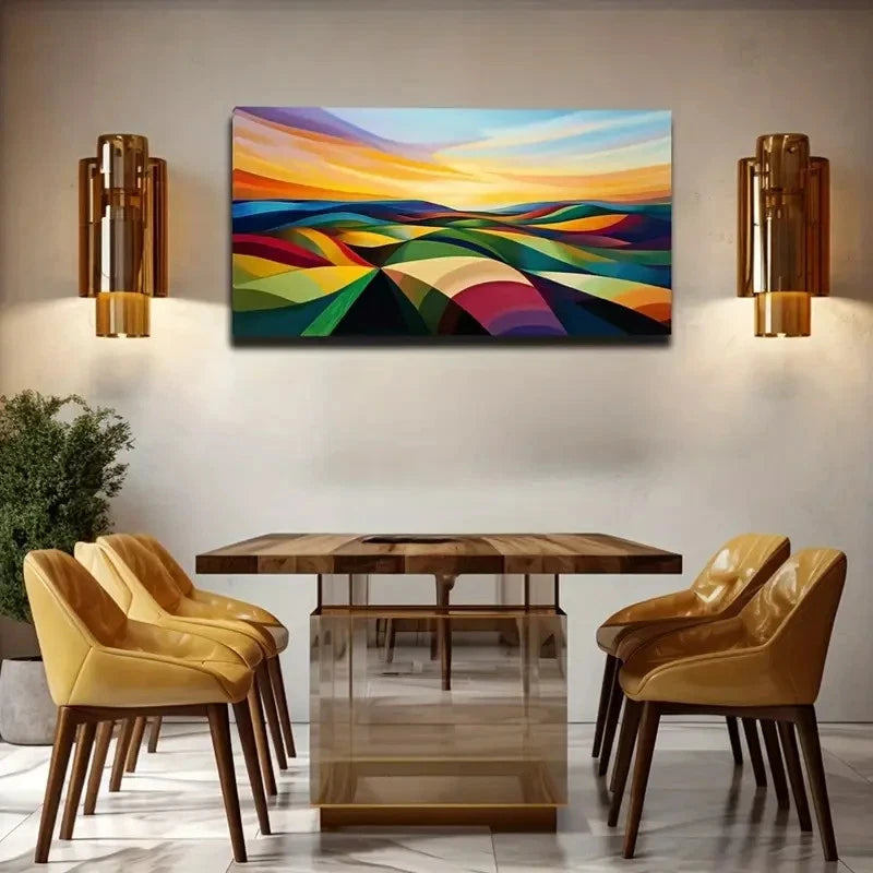 Vibrant Abstract Colorful Hill Wall Art Canvas Office Home Room Framed 120x60cm