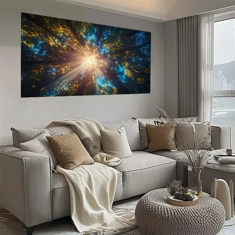 Vibrant Blue & Golden Tree Wall Art wall canvas office home room framed 120x60cm - Bella Home Decor
