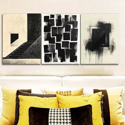 3pcs Black Ink Painting Abstract Dark Wall Art Set Canvas Unframed - High Quality Print 100% Australian Made Wall Canvas