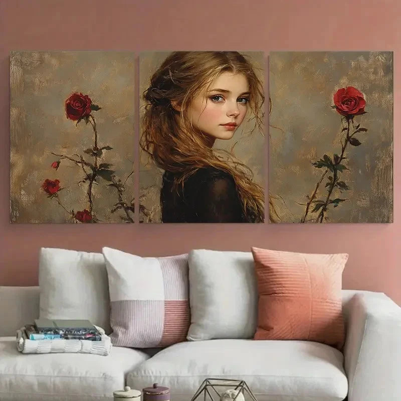 3pcs Arthur Hughes' Fair Rosamund Classic Wall Art Set Canvas Framed 40x60cm - High Quality Print 100% Australian Made Wall Canvas Ready to Hang - Bella Home Decor