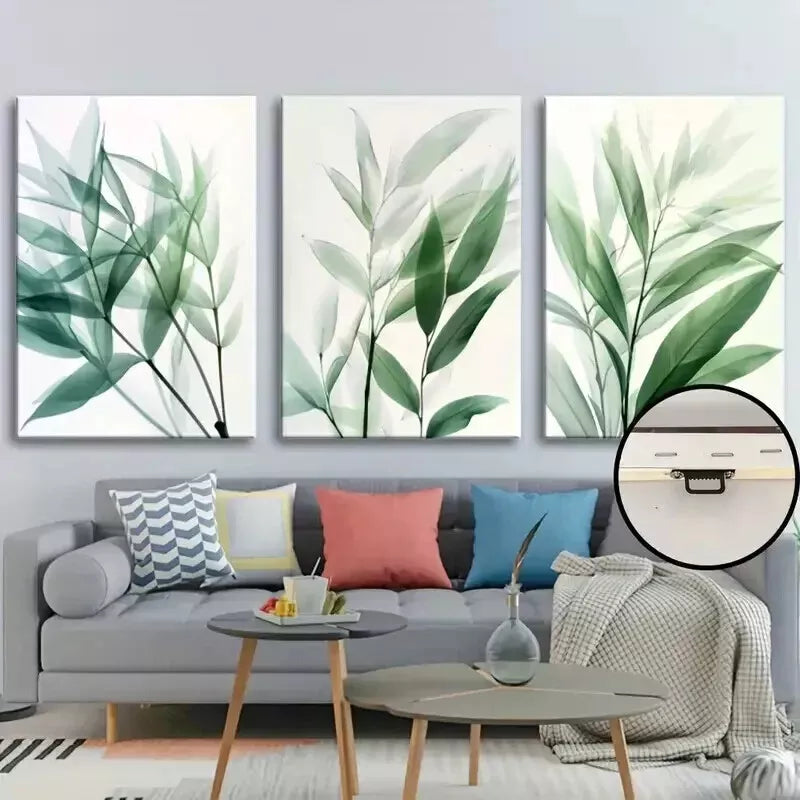 3pcs Green Plant Leaves Wall Art Set Canvas Framed 50x70cm - High Quality Print 100% Australian Made Wall Canvas Ready to Hang