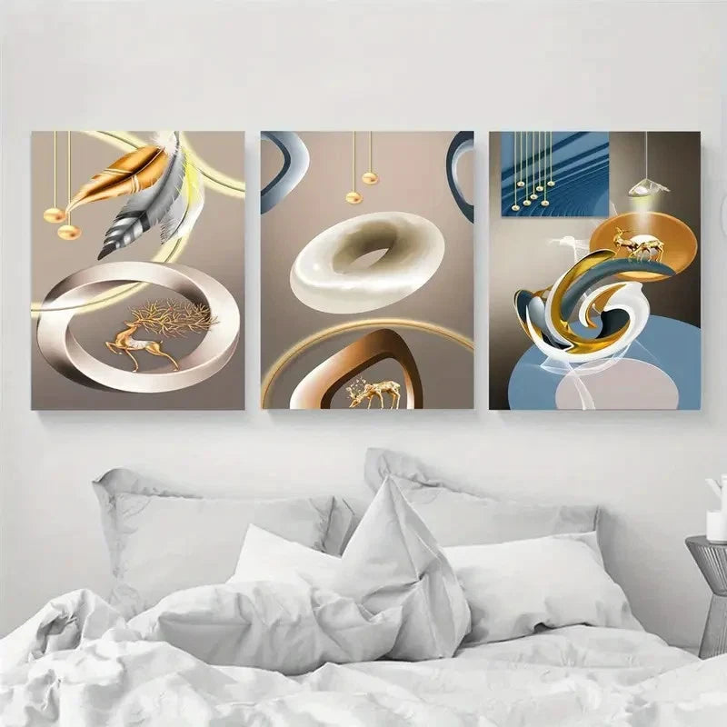 3pcs Dormitory Decoration, Abstract DD Wall Art Set Canvas Framed 50x70cm - High Quality Print 100% Australian Made Wall Canvas Ready to Hang - Bella Home Decor