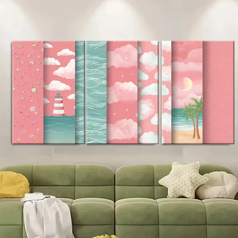 3pcs Pink Preppy Summer Beach Metal Print Ready to Hang Art