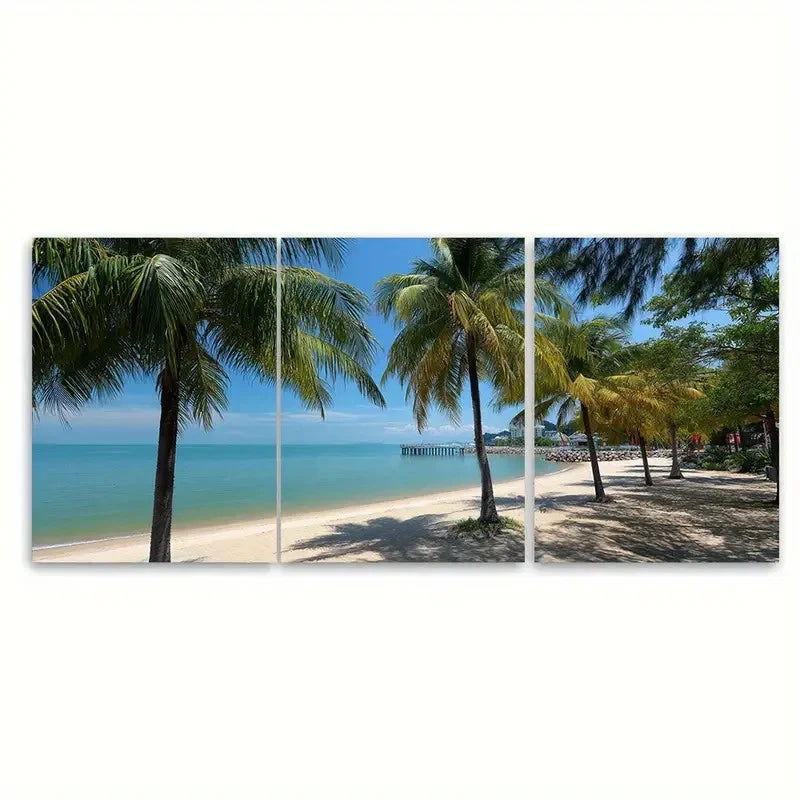 3pcs Featuring Travel of Penang, Malaysia Beach Wall Art Set Canvas Framed 60x90cm - High Quality Print 100% Australian Made Wall Canvas Ready to Hang