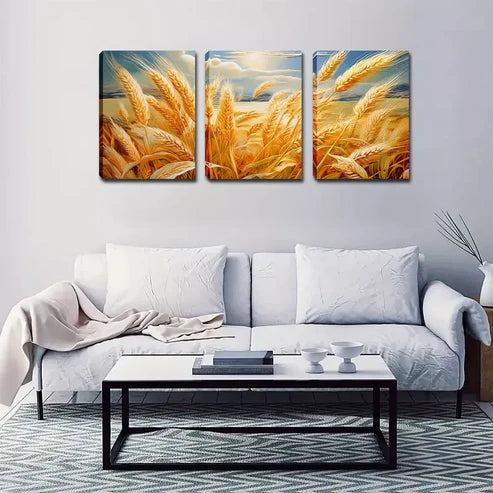 3pcs Interesting Wheat Wall Art Canvas Unframed - High Quality Print 100% Australian Made Wall Canvas