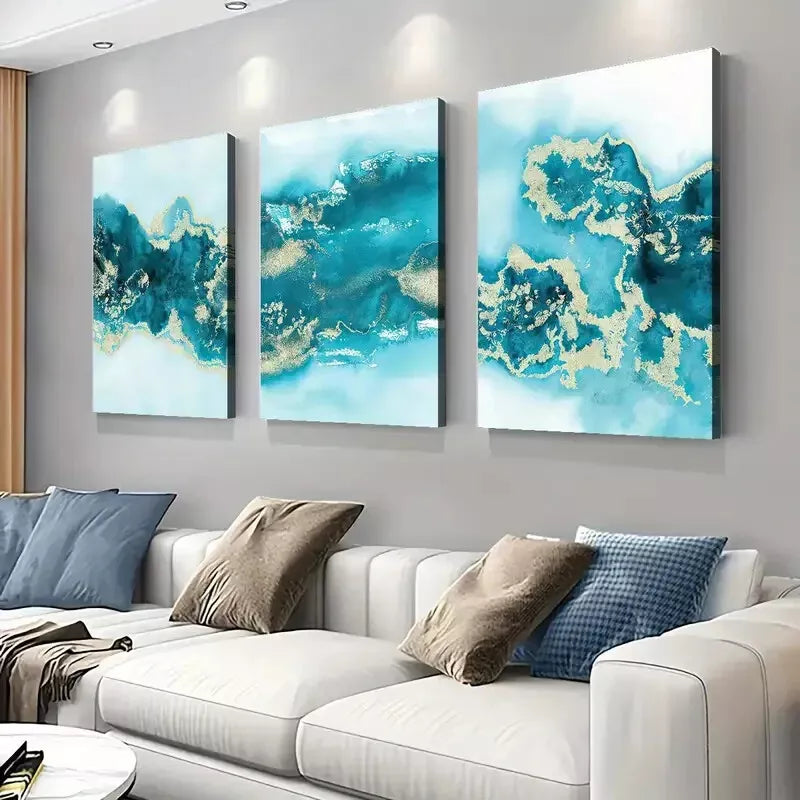 3pcs Turquoise Abstract Canvas Framed 40x60cm - High Quality Print 100% Australian Made Wall Canvas Ready to Hang - Bella Home Decor