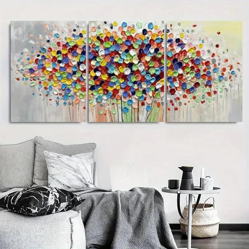 3pcs Colorful Palette Knife Flower Tree Wall Art Set Canvas Framed 60x90cm - High Quality Print 100% Australian Made Wall Canvas Ready to Hang
