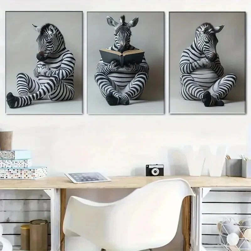 3pcs Adorable Three Zebra Décor Perfect Wall Art Set Canvas Framed 40x60cm - High Quality Print 100% Australian Made Wall Canvas Ready to Hang - Bella Home Decor