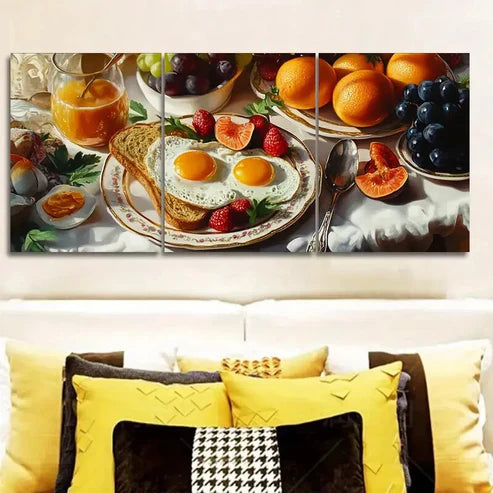 3pcs Delightful Breakfast Eggs Wall Art Set Canvas Unframed - High Quality Print 100% Australian Made Wall Canvas - Bella Home Decor