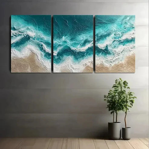 3pcs Ocean Waves Rendered In Hyper Wall Art Canvas Unframed - High Quality Print 100% Australian Made Wall Canvas