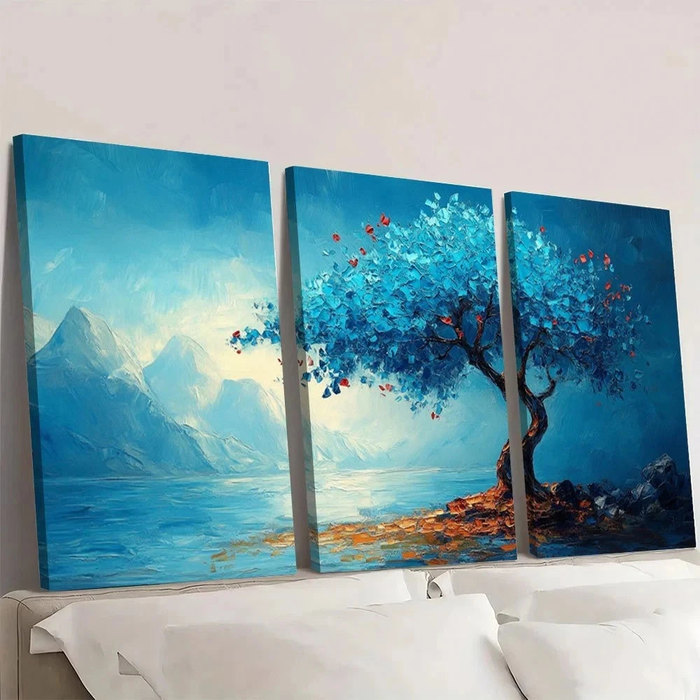 3pcs Modern Abstract Mountains and Water Wall Art Set Canvas Framed 50x70cm - High Quality Print 100% Australian Made Wall Canvas Ready to Hang