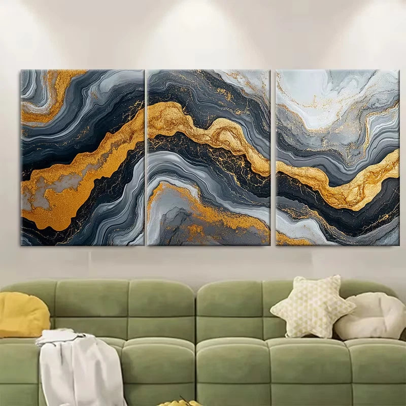 3pcs Elegant Marbled Abstract Minimalist Metal Print Ready to Hang Art