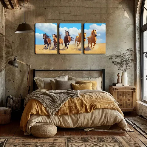 3pcs Five Running Horses, Oil Painting Wall Art Canvas Unframed - High Quality Print 100% Australian Made Wall Canvas