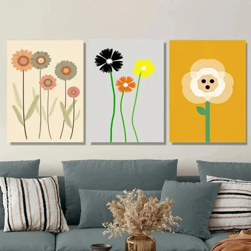3pcs Modern Floral Colorful Flower Vertical Wall Art Set Canvas Unframed - High Quality Print 100% Australian Made Wall Canvas