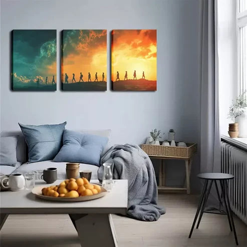 3pcs Human, Walking Human, Fine Wall Art Canvas Unframed - High Quality Print 100% Australian Made Wall Canvas