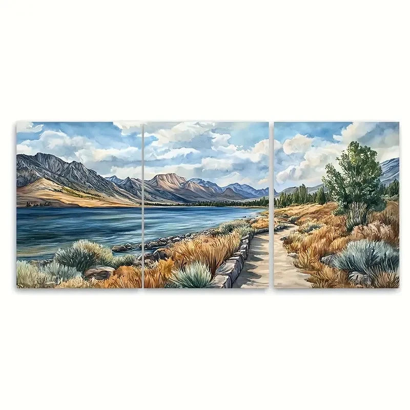 3pcs Walker Lake Travel Vivid Scenic Nevada Wall Art Set Canvas Framed 40x60cm - High Quality Print 100% Australian Made Wall Canvas Ready to Hang