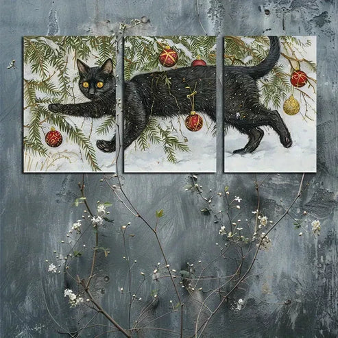 3pcs Charming Black Cat Wall Art Canvas Unframed - High Quality Print 100% Australian Made Wall Canvas - Bella Home Decor